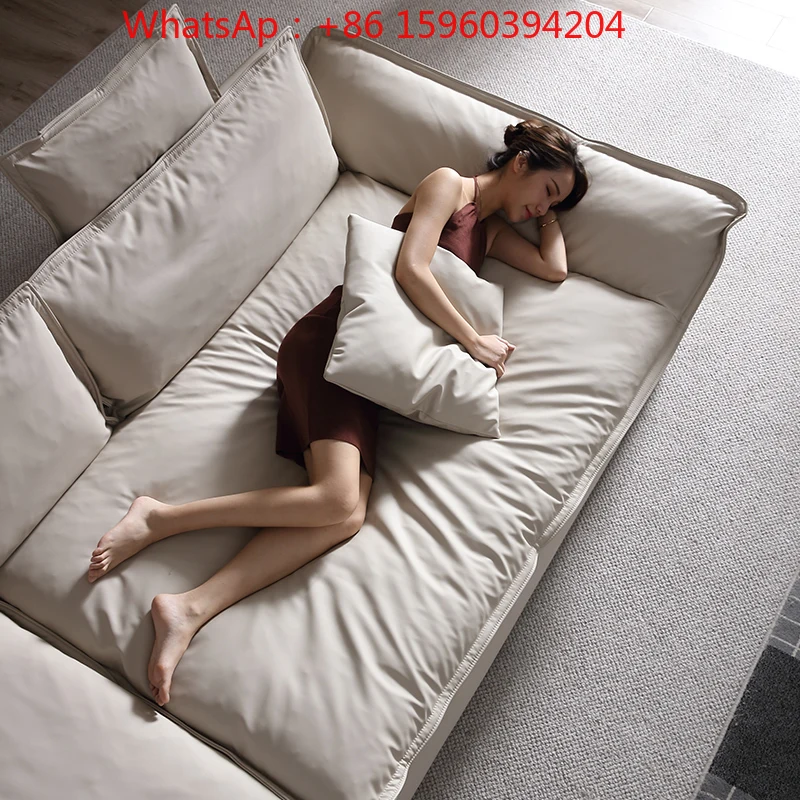 

Yacht sofa Super deep sitting wide living room Italian style minimalist Longjiang straight row leather sofa head leather