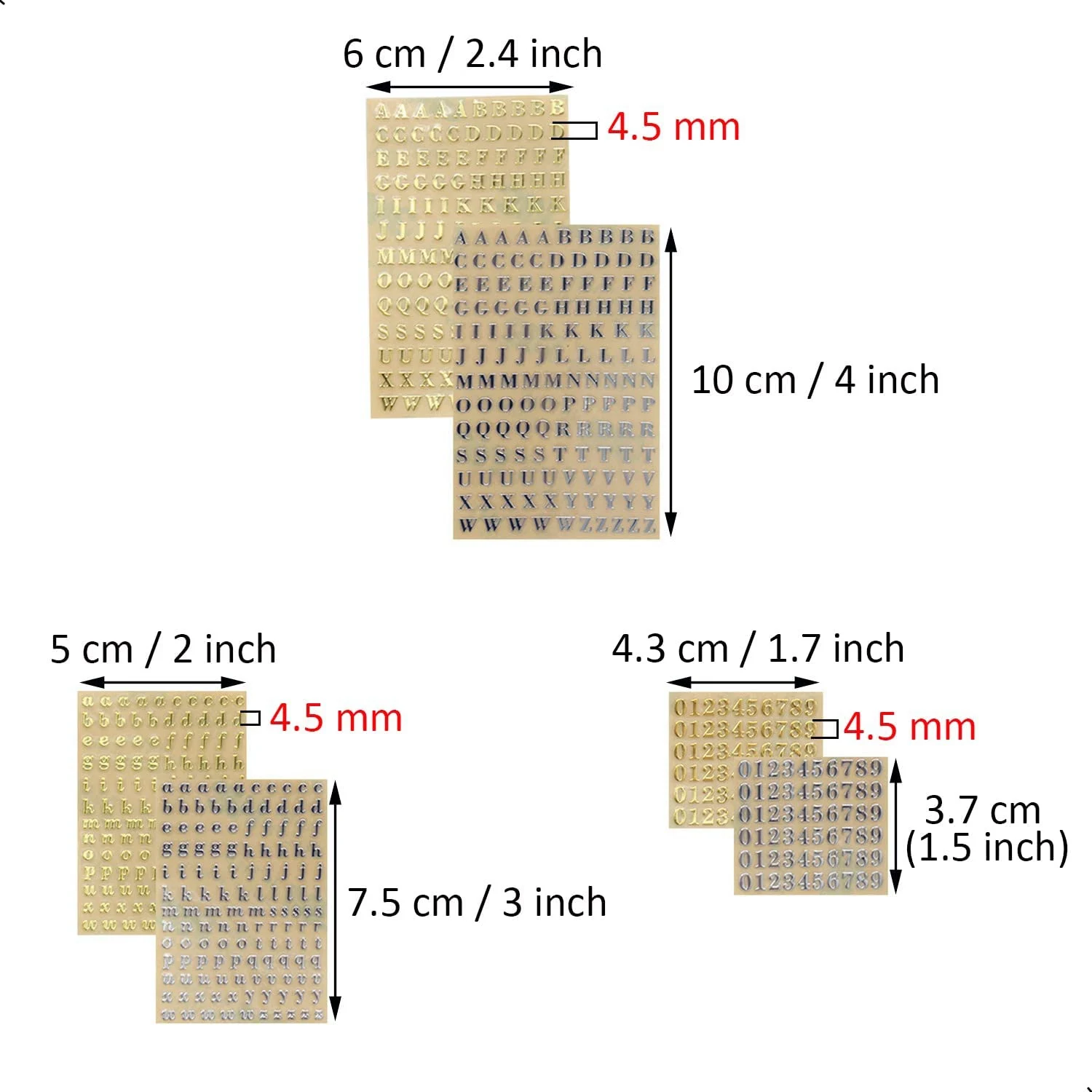 6 arkuszy mały 0.18 Cal alfabet naklejki numer stopu brokat samoprzylepne litery naklejki złoty/srebrny (4.5mm)
