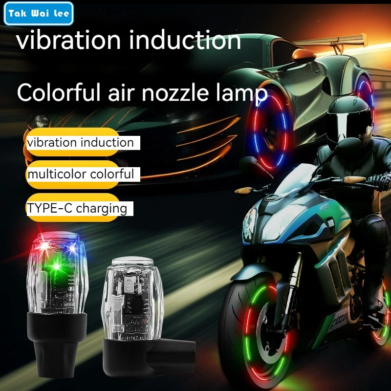 Tak Wai Lee LED Wheel Tire Vibration Sensor Colorful Air Nozzle Decoration Car Hub Light Motorcycle Atmosphere Lamp USB Charging