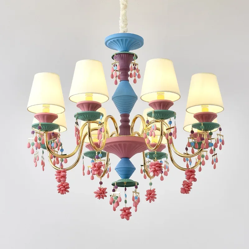 Hongcui Modern Color Crystal Pendent Lamp French Luxury Art Living Room Restaurant Bedroom Girl's Room Children's RoomChandelier image 6