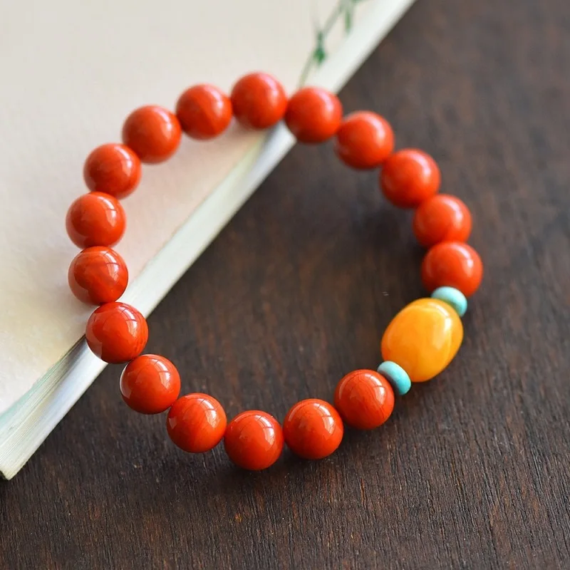 Natural Single Strand Bracelet Full Color and Dense Texture Authentic Liangshan Persimmon South Red Agate