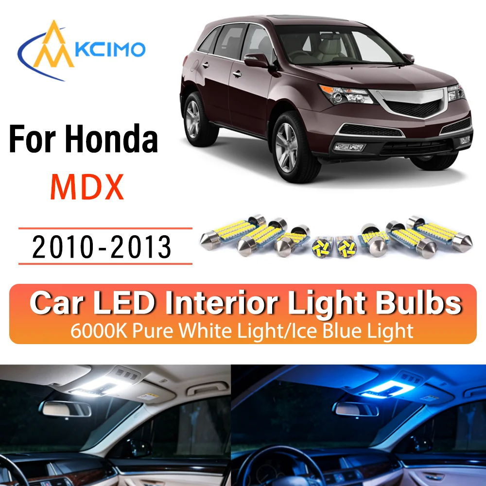 Kit d'éclairage intérieur LED à lueur persistante Plug & Play pour Honda MDX 2010-2013 2011 – Remplacement des lampes de dôme, de lecture, de coffre et de habitacle – Amélioration