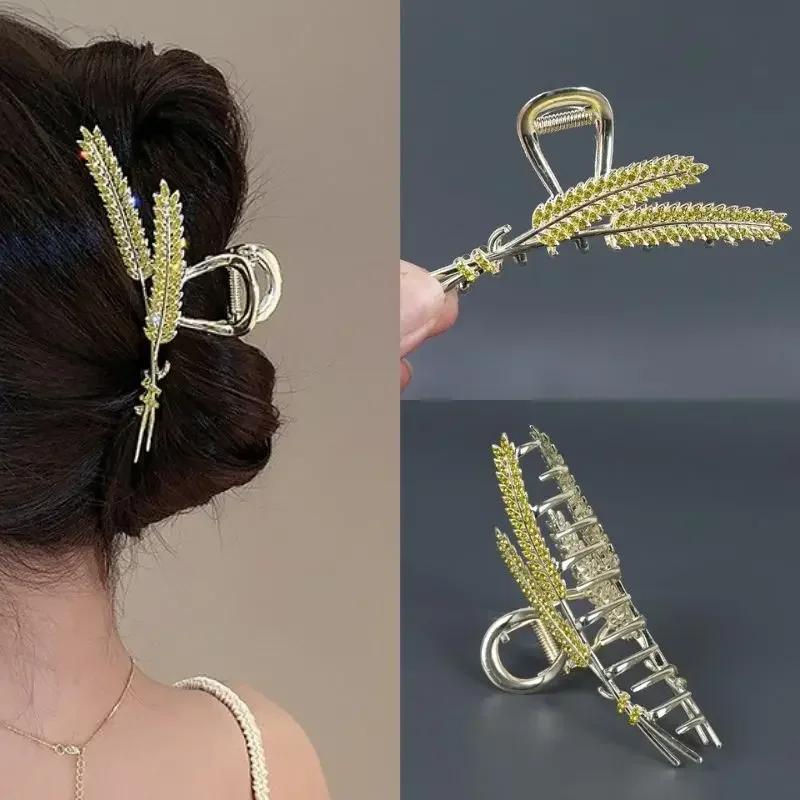 Luxury Rhinestone Wheat Ear Large Metal Gripper Hair Clip High Volume Female Shark Claw Clip Hair Accessories for Women 2023