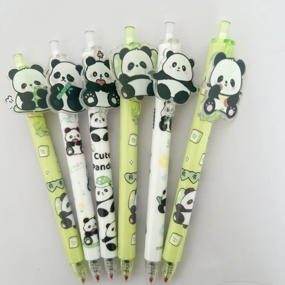 6 pcs/lot Cartoon Panda Bamboo Mechanical Gel Pens School Office Writing Supplies Cute Gift Prizes Cute Stationery Pen