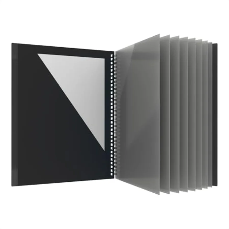 

10 Pocket Folder Sturdy Plastic Spiral Portfolio AntiTear Edges 8 Pockets 2 Diagonal Interior Pockets Letter Size Black 89332