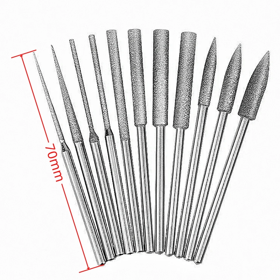 10pcs/bag Extend Long 70mm Diamond Grinding Burrs 3mm Shank for metal/glass/stone grinding with electric grinder rotary tool