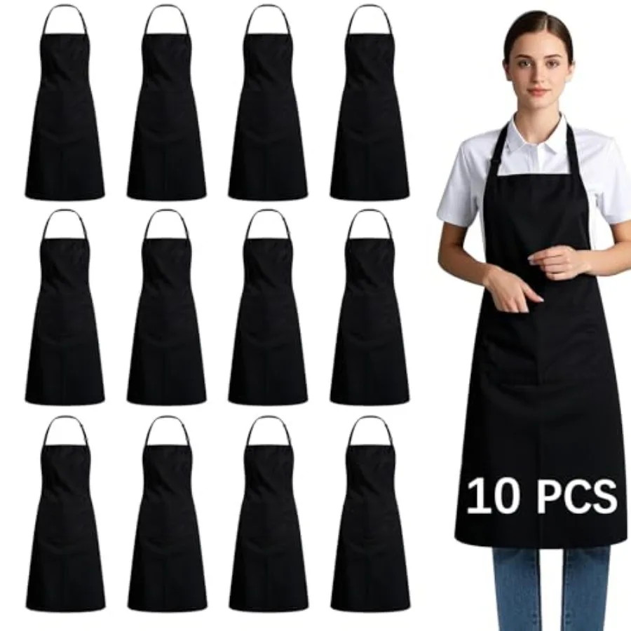 

Фартук-нагрудник унисекс, черный, с 2 карманами, для кухни, для шеф-повара, для барбекю, для рисования, 10 шт.