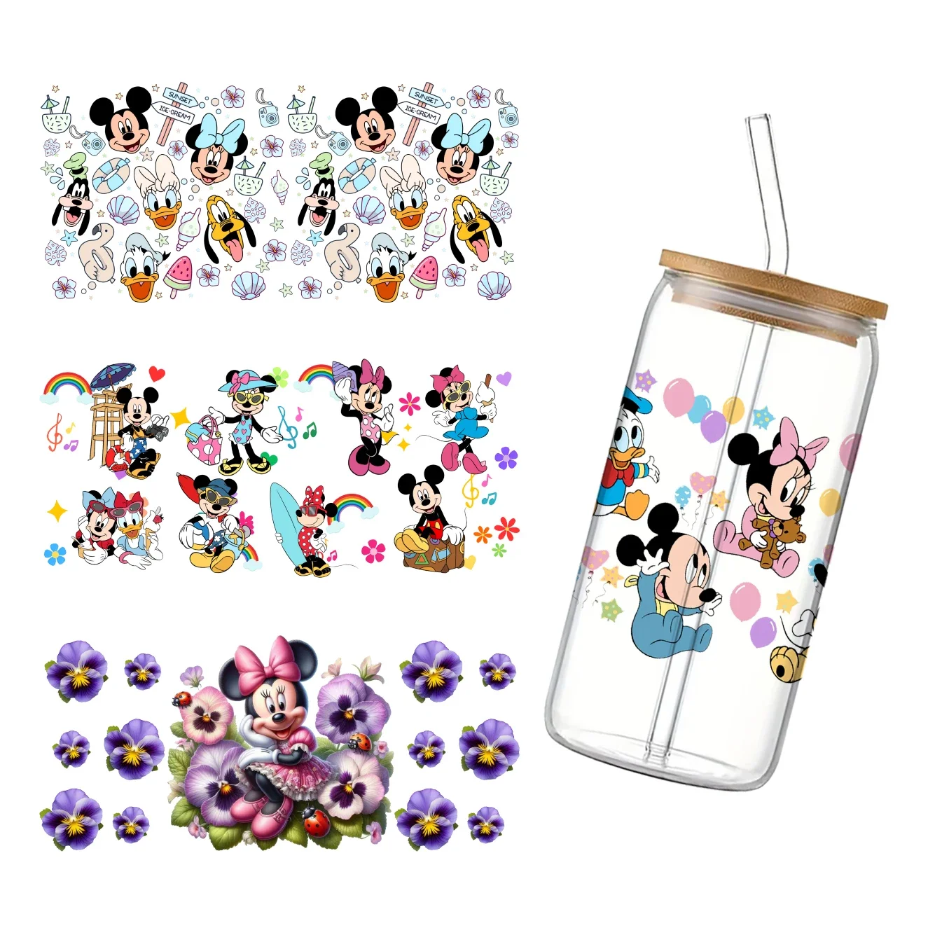 

Mickey Mnine Friends Character Disney Uv Dtf Wraps Diy For 16oz Glass Cup Waterproof Decals Ready To Ship Coffee Cup Sticker