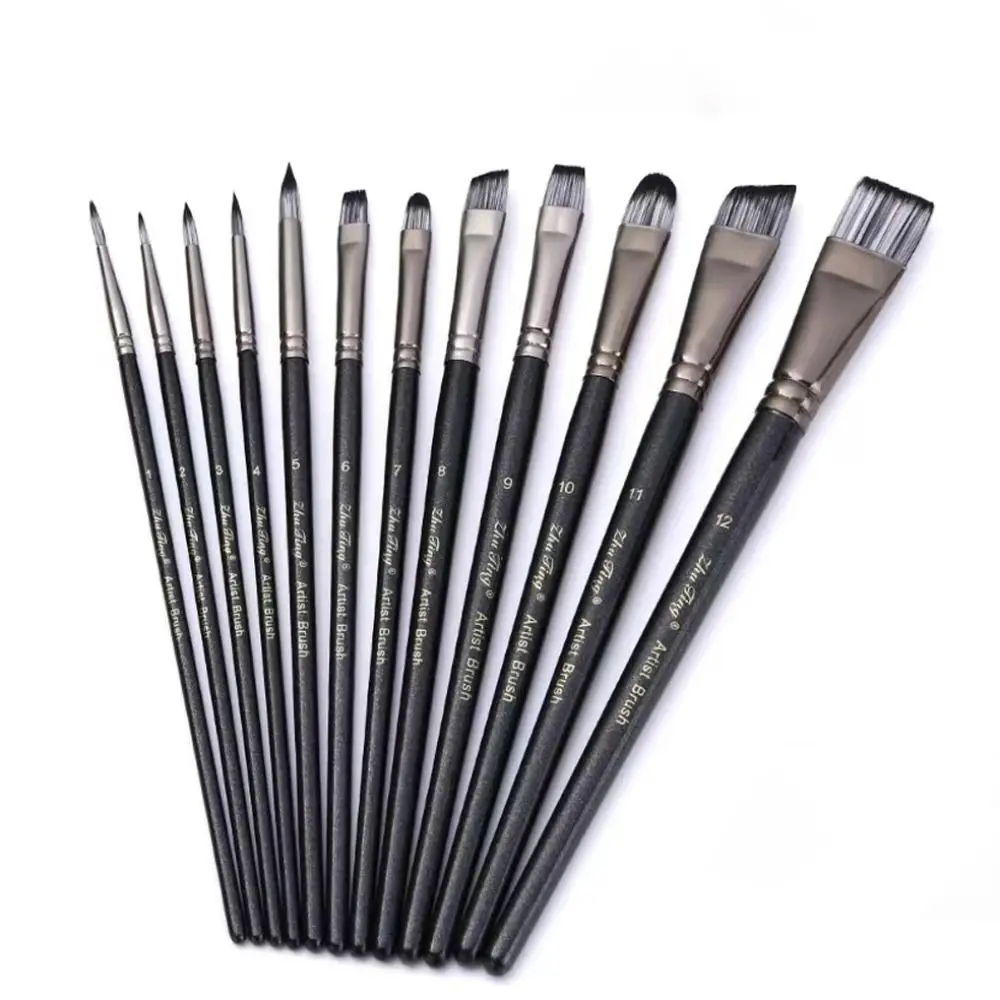 

12pcs/set Multifunctional Painting Brush Set Comfortable Grip Professional Watercolor Drawing Brushes Wooden Handle Nylon Hair