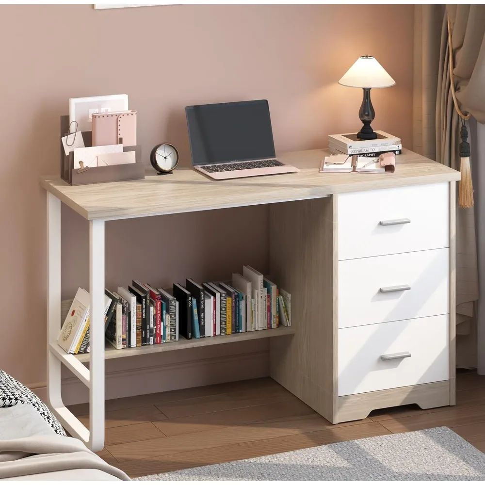 

Small Desk with 3 Drawers, 47 Inch Computer Desk with Drawers & Storage File Cabinet for Small Spaces, Home Office Desk for Bedr