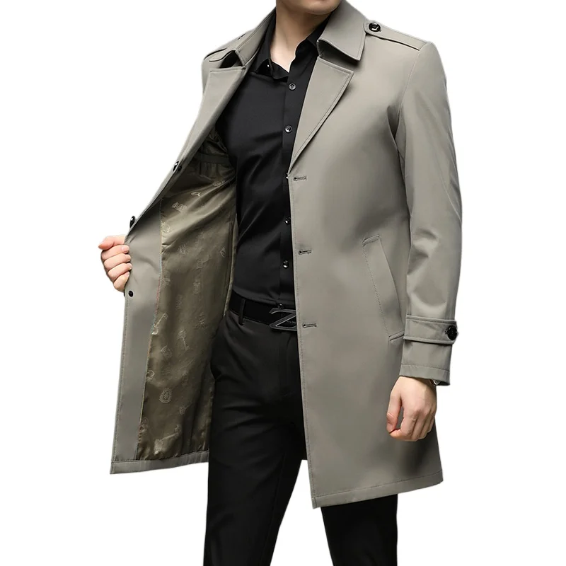 

Spring Autumn Long Trench Men Fashion Business Casual Windbreaker Coat Mens Solid Single Breasted Trench Outerwear Plus Size 5Xl