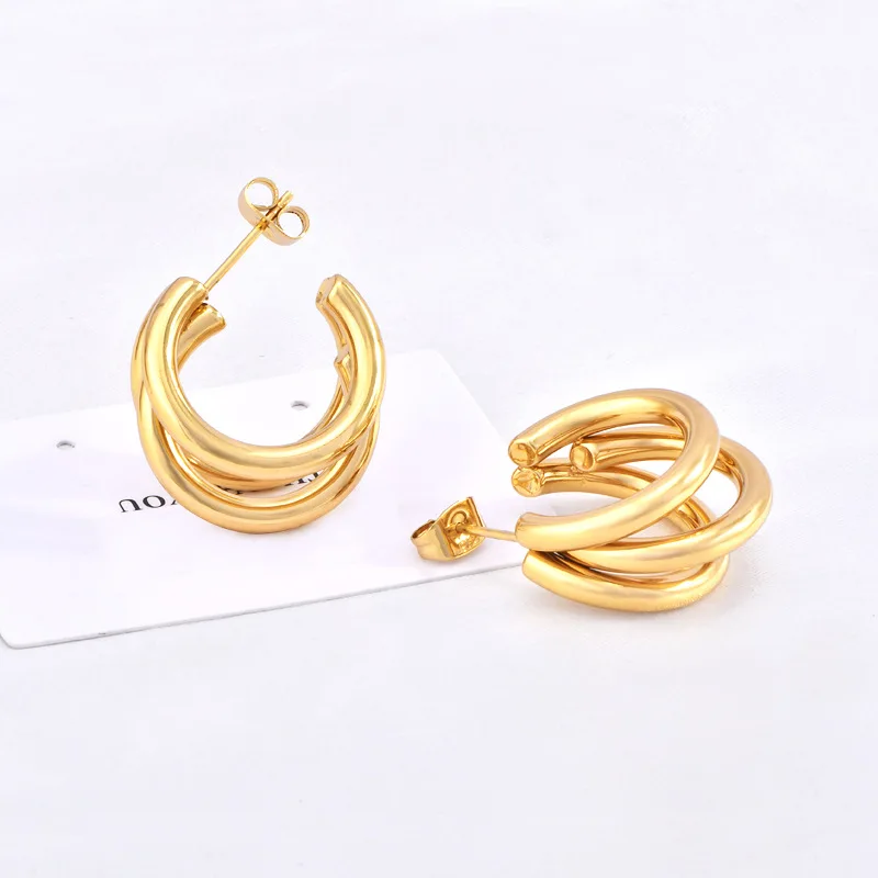 Avant-Garde Design Versatile Asymmetrical Stainless Steel Earrings 18K Gold-Plated Earrings European and American Trendy Ins Style Simple Earrings