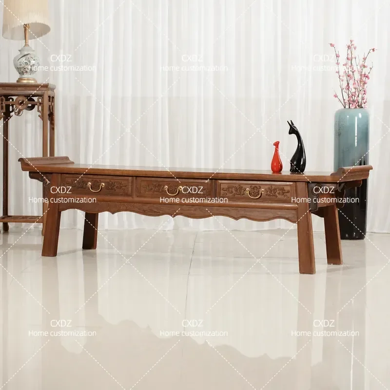 Chinese Style Solid Wood TV Cabinet Living Room Storage Console Simple Retro Pure Wood Media Stand Furniture Home Decor