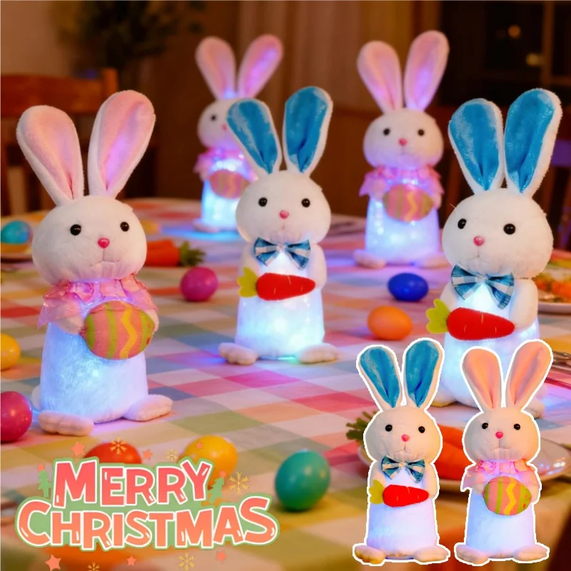 متوهجة أرنب ديكور تضيء الأرنب ألعاب من نسيج مخملي عيد الميلاد عطلة حفلة هدية الإبداعية زخرفة سطح المكتب المنزل #2