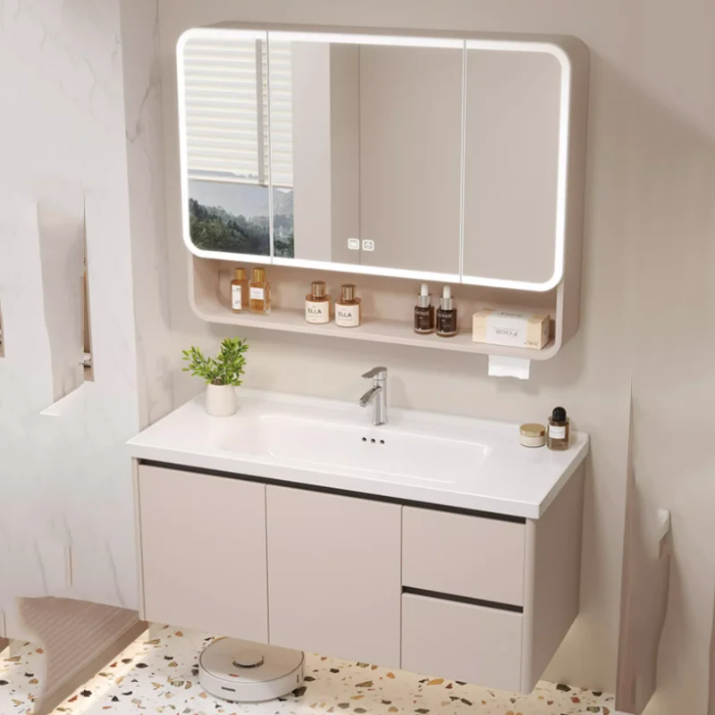 

White Organizer Bathroom Cabinet White Decorations Skincare Wooden Cupboard Modern Luxury Partitions Gabinete Salon Furniture