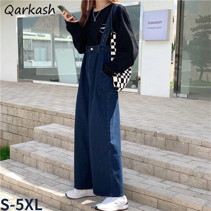 

Jumpsuit Women S-5XL Colleges Simple All-match High Waist Preppy Sweet Baggy Bottom Spring Fashion Daily Femme Ins Retro Design