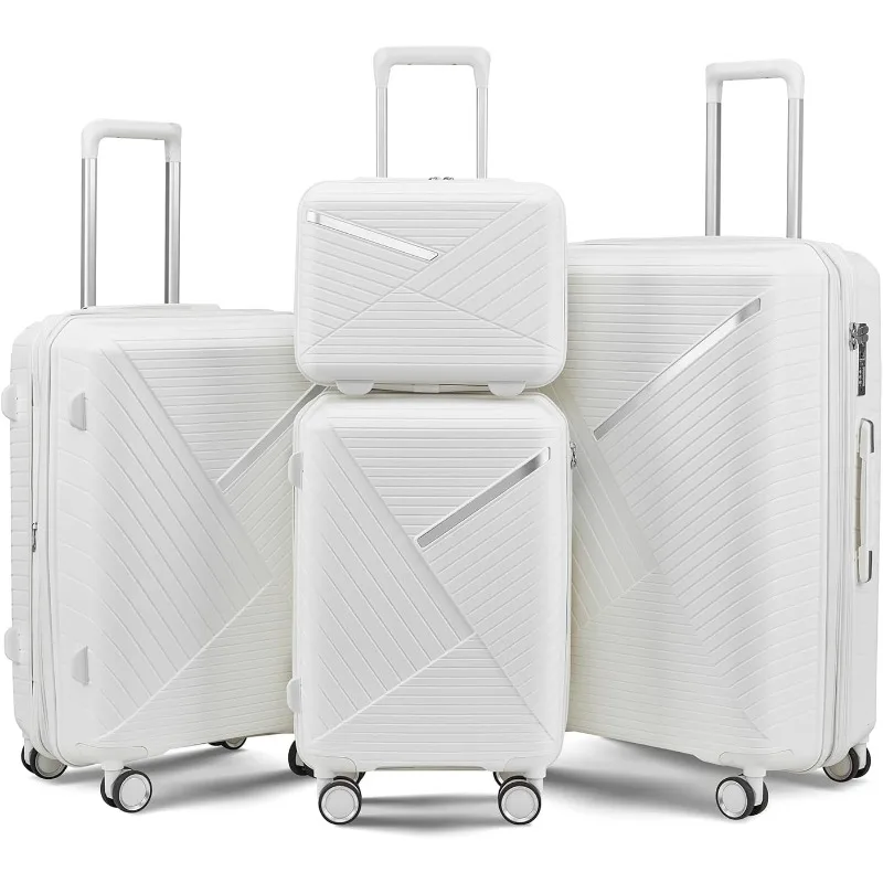 

Luggage 4 Piece Sets, Expandable Carry On Luggage Set Hardshell PP, Suitcase Set with Double Spinner Wheels, Checked Durable