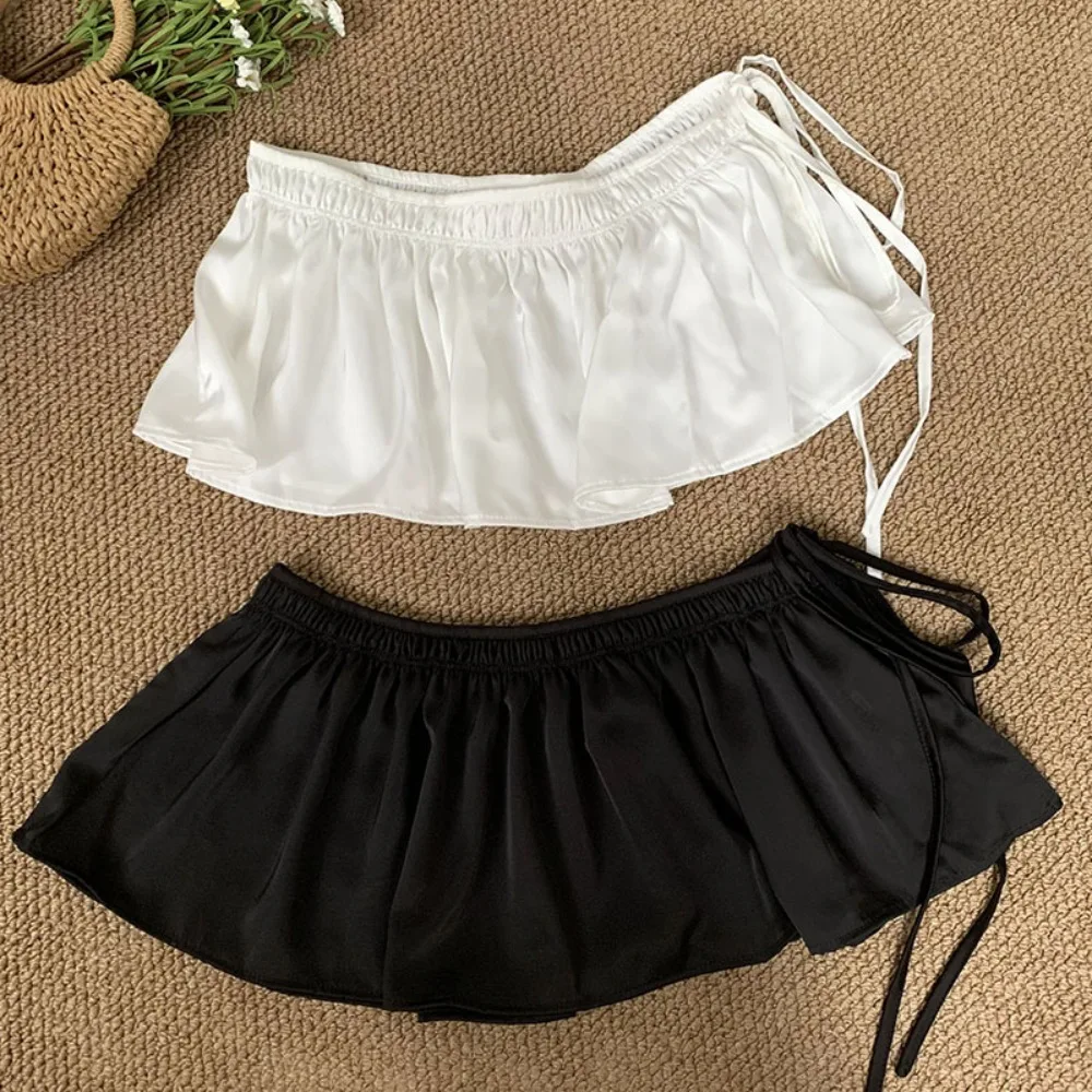 Модная многослойная одежда в стиле хип-хоп, юбка, рубашка, удлинитель Y2K, набедренный шарф на шнуровке, сплошной цвет, милый пояс с рюшами по краям, джинсовый декор