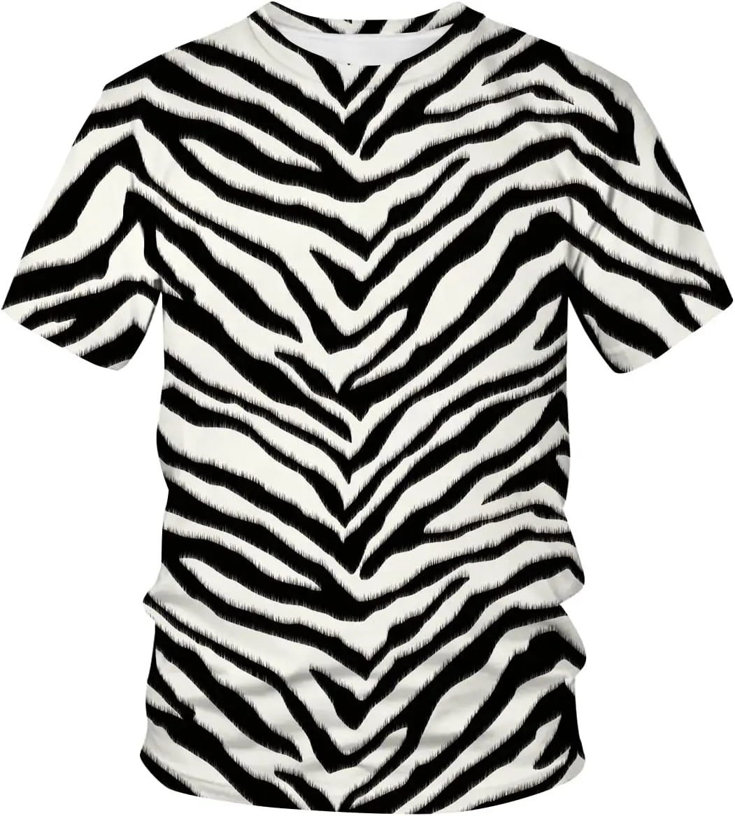 Men's Zebra Print Novelty Short Sleeve T-Shirt Fashion Summer Trendy Street Oversized Graphic Funny T-Shirts Tees