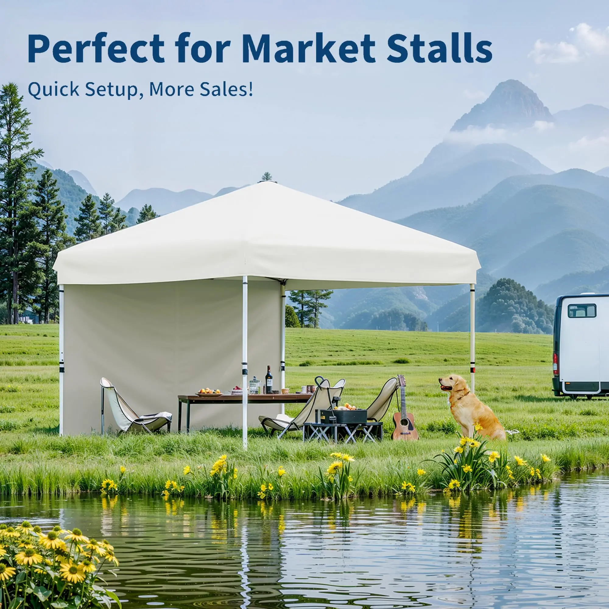 10x10 Pop Up Canopy Tent with 1 Removable Sidewall, Heavy Duty Commercial Instant Shelter with One-Person Setup, UPF