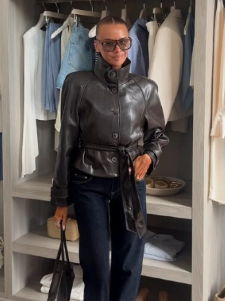Sophisticated Chic Black Jacket Belted Relaxed Vintage Fashion Versatile Ladies Jackets Casual Fall Stylish Women Streetwear