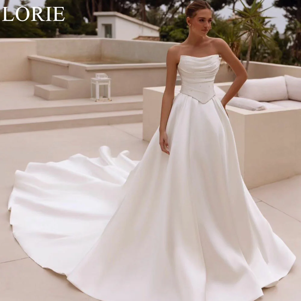 LORIE Simple Strapless A-Line Wedding Dresses Lace-up 2024 Princess Draped Wedding Party Bridal Gown Open Back Vestidos de Novia