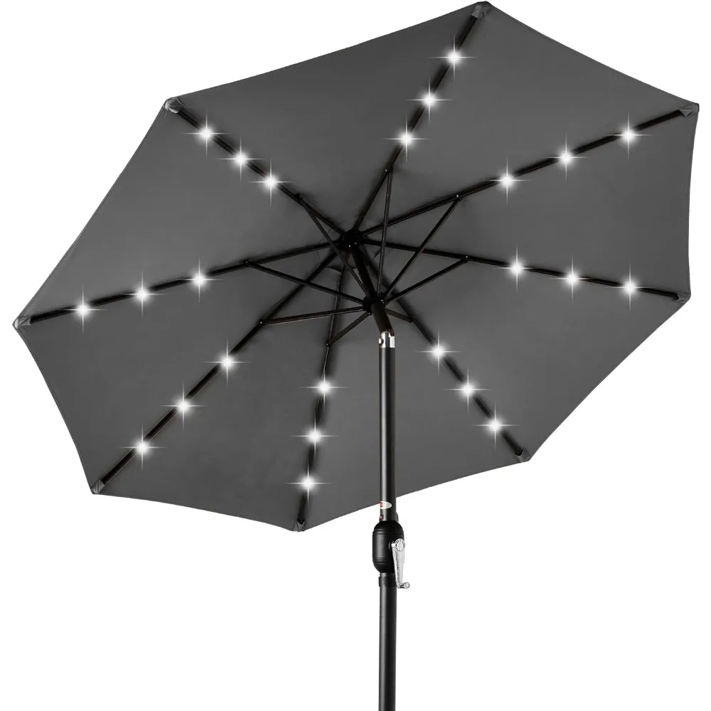 

10ft Solar Polyester LED Lighted Patio Umbrella w/Tilt Adjustment and UV-Resistant Fabric - Gray
