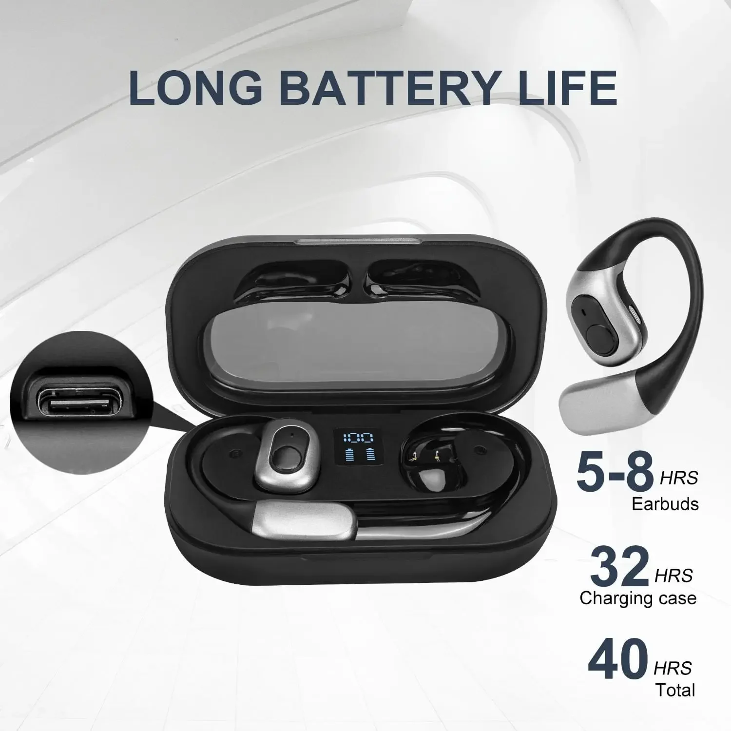 Auriculares deportivos inalámbricos con Bluetooth 5,3, cascos de conducción de aire, impermeables, con pantalla Led, estéreo HiFi, abiertos