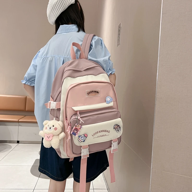 JULYCCINO New High School Girls Backpack Fashion Kawaii Schoolbag College Cute Nylon Waterproof Bookbag Teenager Laptop Backpack