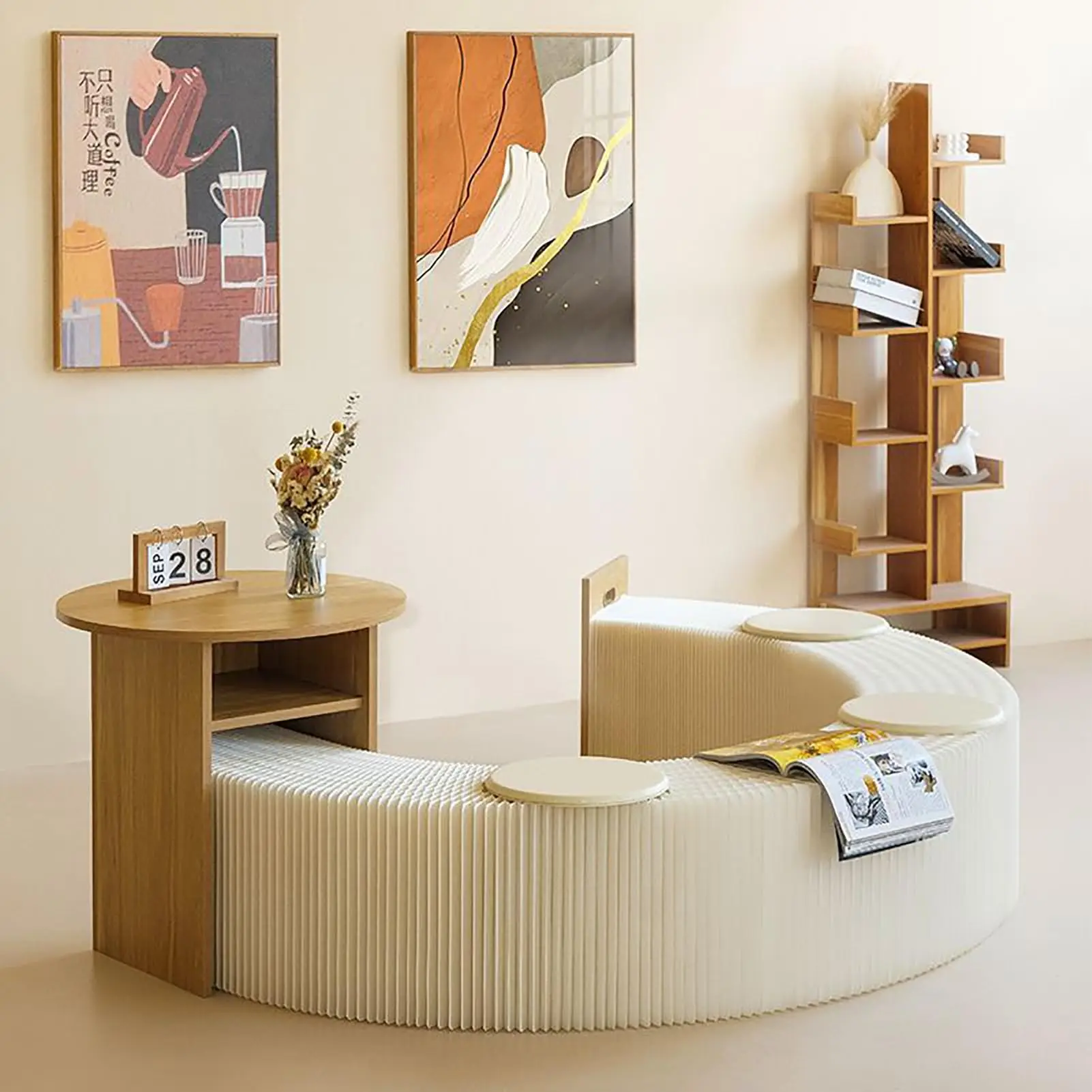 xx-Folding  Stool With 5 Cushions Folding Honeycomb Accordion Stool Portable Kraft Paper Bench For Living Room Dining Office#