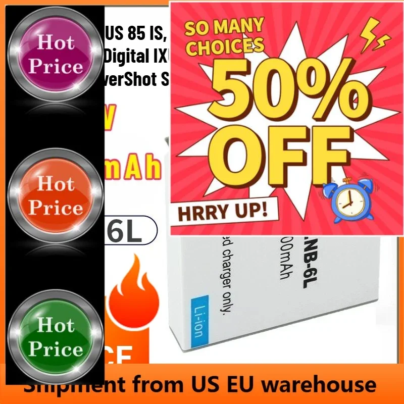 

NEW2/3/4PCS 3.7V 1600mAh NB-6L Battery For Canon Power-shot For IXUS 310 SX240 SX275 SX280 SX510 SX500 HS 95 D10 D20 D30