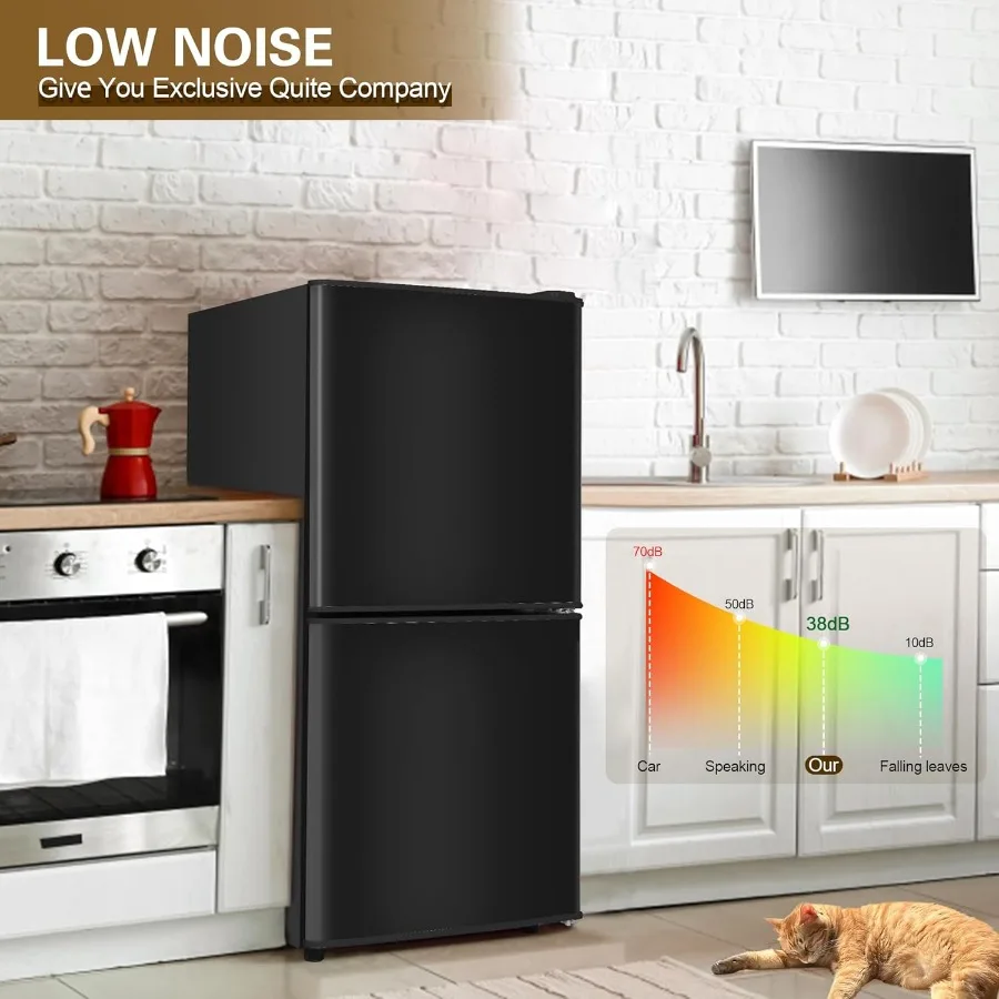 Compact 4.0 Cu. Ft. 2-Door Mini Fridge with Bottom Freezer for Dorm Apartment Office or Kitchen Features 7-Level Thermostat Con