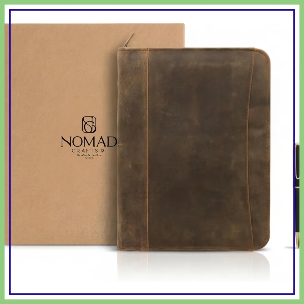 

Leather Padfolio with Zipper – Business Portfolio for Men and Women, Legal Pad Portfolio, Professional Folder for Meetings