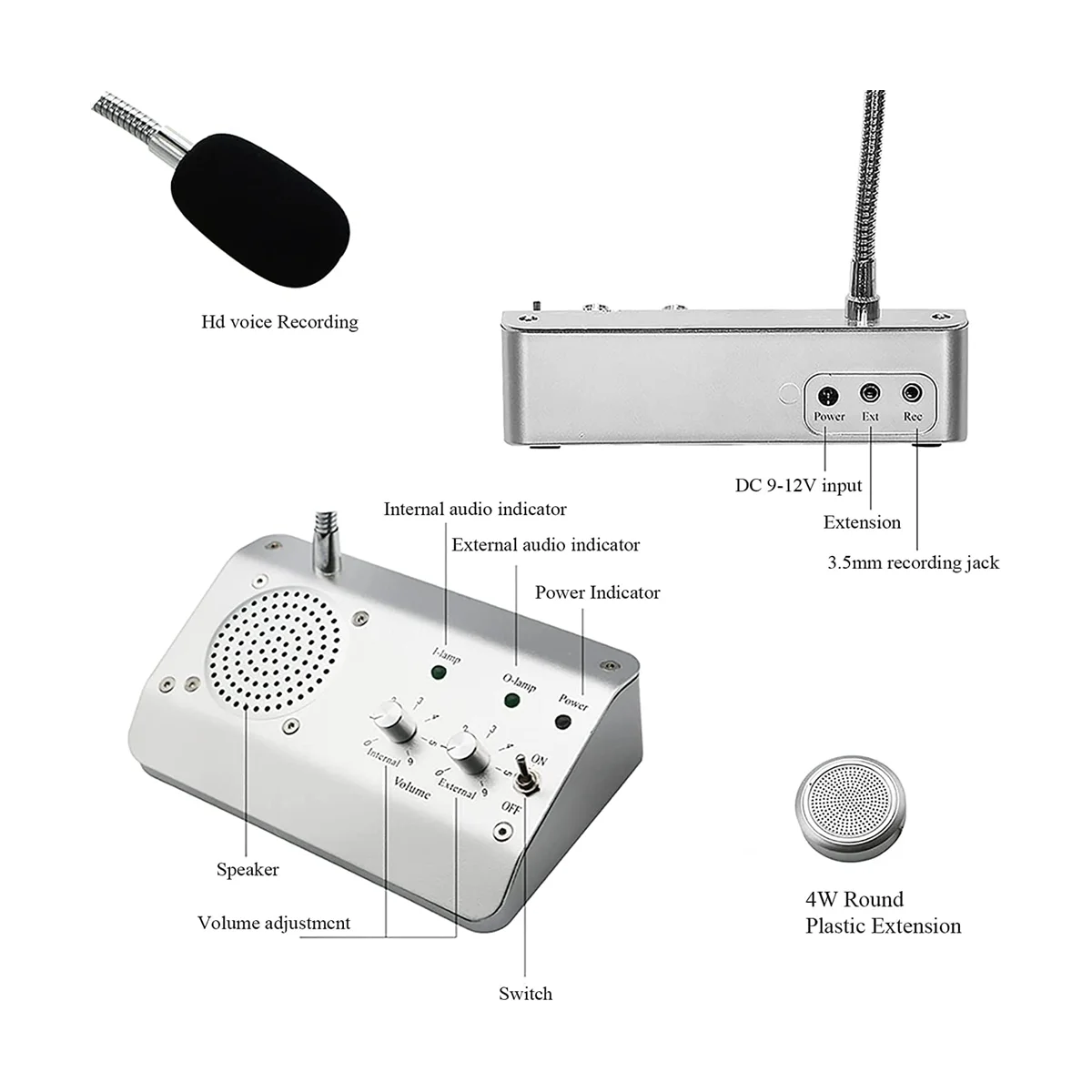 Window Speaker System, Dual Way Window Microphone Intercom Speaker, Intercom System for Business, Office, School EU Plug