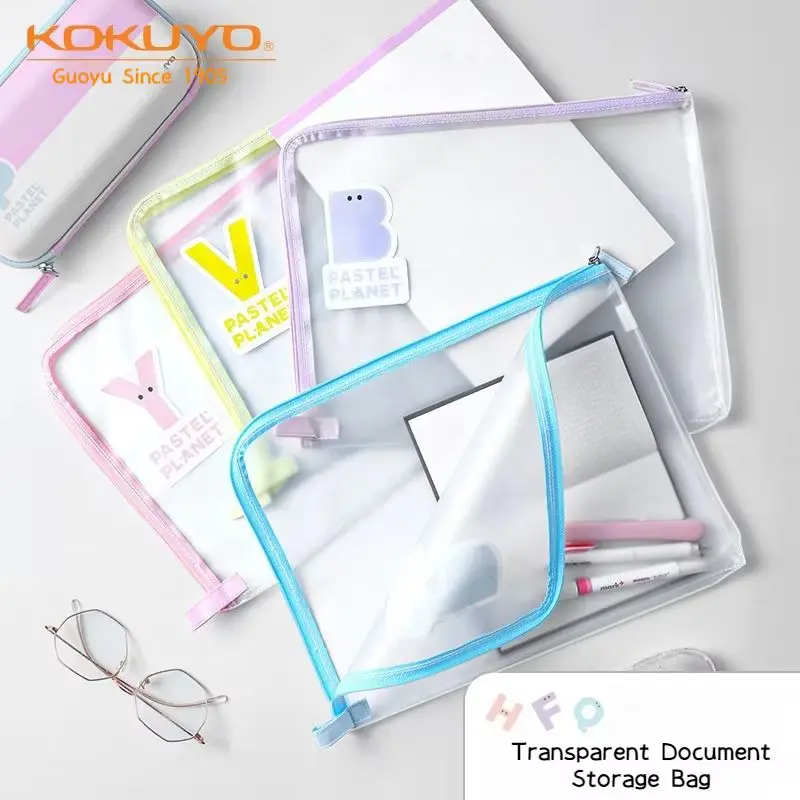 

4pcs Zip Pocket Bag File Folder Large Capacity Zipper Storage Bag Transparent File Folder Office School Supplies Desk Organizer