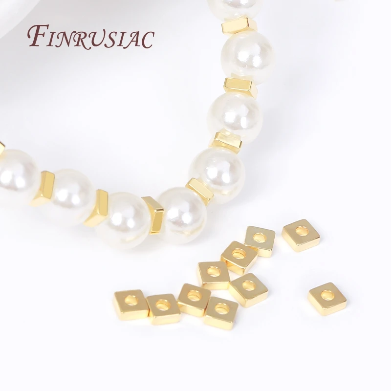 3MM 18K Gold Plated Flat Square Spacer Beads For Beading Separators,Handmade DIY Jewelry Making Accessories