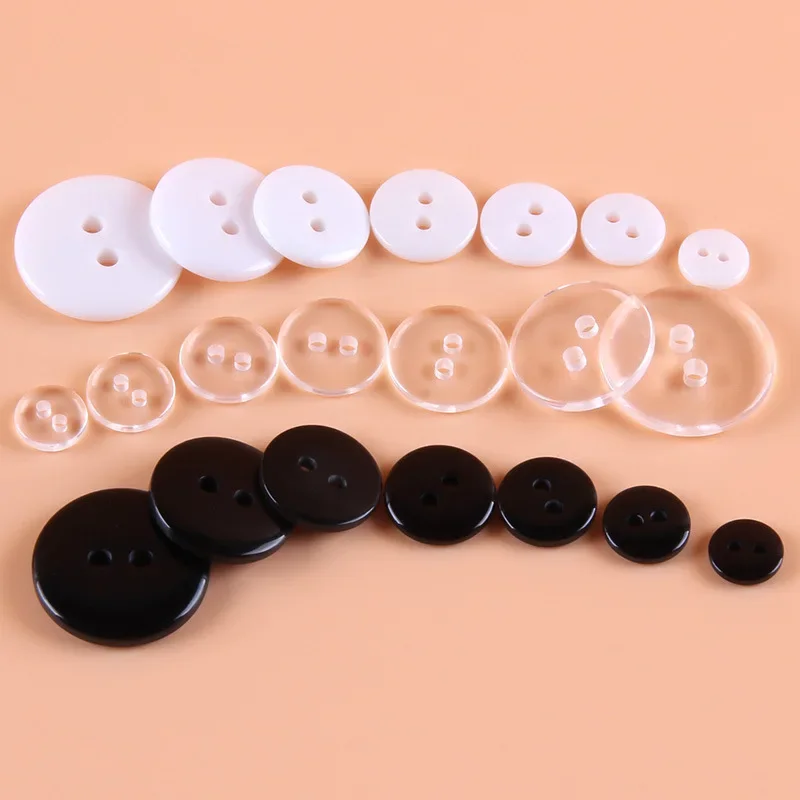 30pcsTwo Holes Transparent White Small Buttons Black Suit Pad Button Bread Round Resin Sewing Buttons Diy Scrapbooking