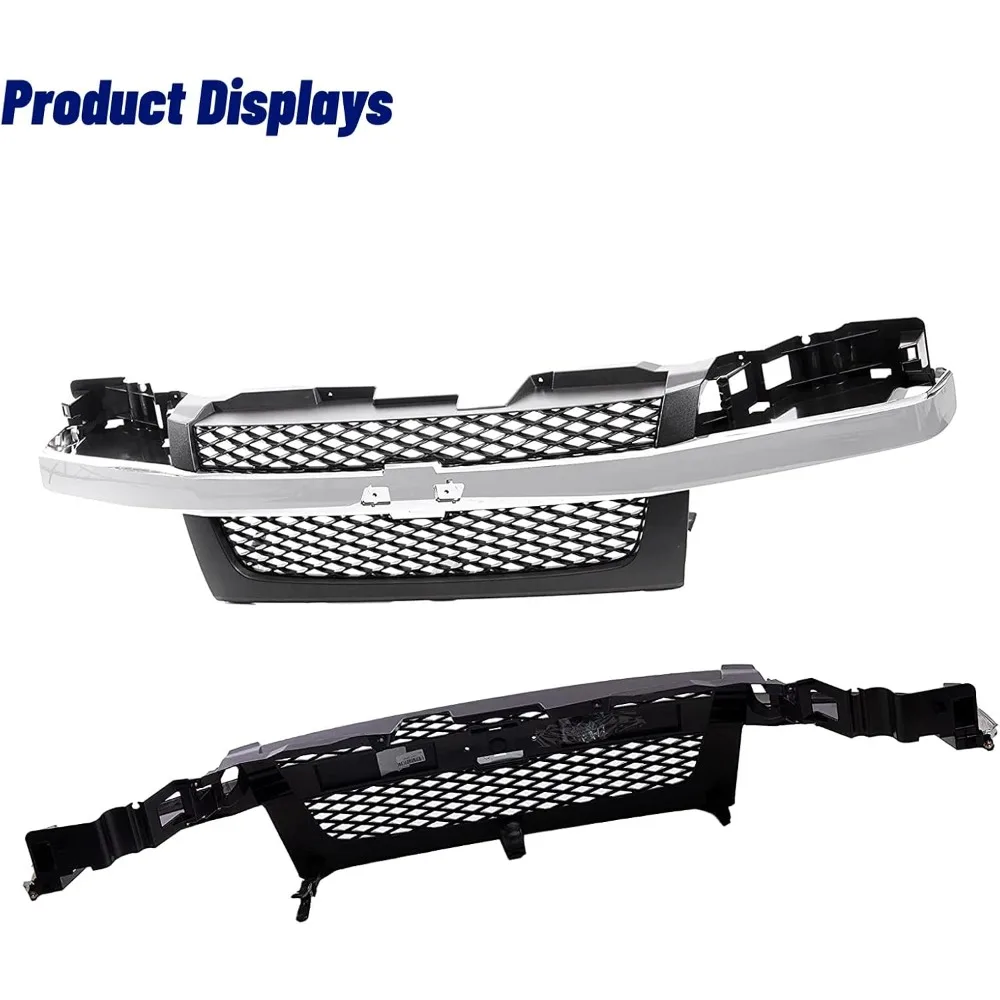 2004-2012년형 쉐보레 콜로라도 호환 다크 그레이 메쉬 인서트 그릴 (크롬 센터 몰딩 바 포함)