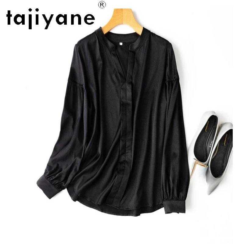 

TAJIYANE 20MM 93% Шелковая блузка из тутового шелкопряда для женщин, с V-образным вырезом, длинными рукавами-фонариками, офисная блузка, весна 2026, женская одежда