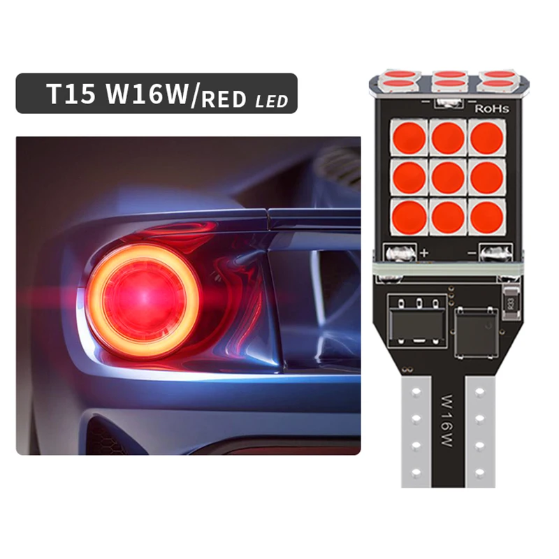 2pcs LED T15 W16W WY16W Car Lights Tail Signal Backup Reverse Lamp Stop Parking Bulb Canbus No Error 12V Diode White Red Yellow