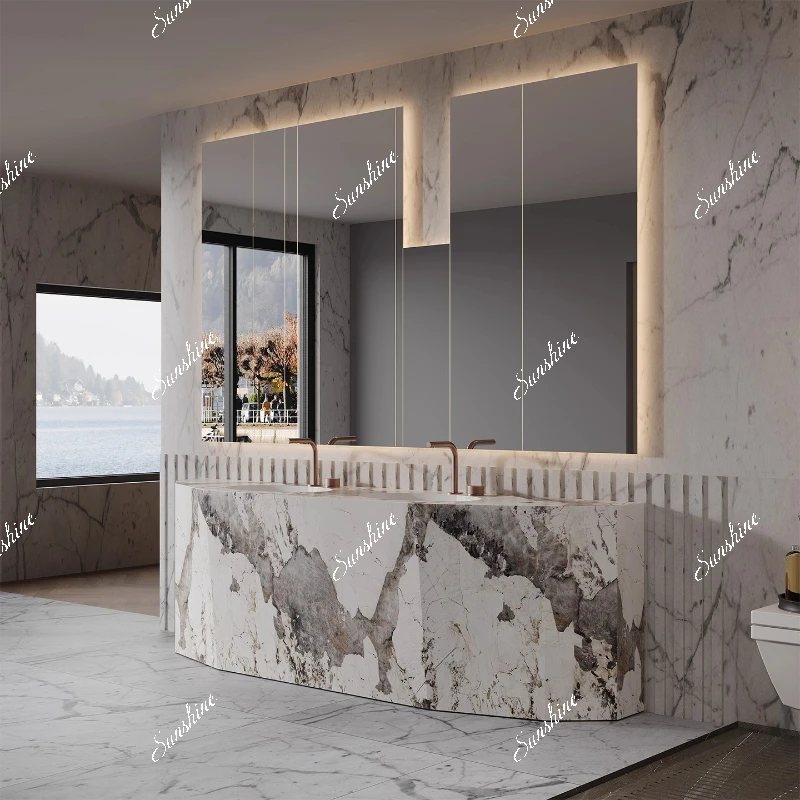 

Customized rock slab ceramic seamless column, villa integrated basin, bathroom cabinet, washstand, toilet