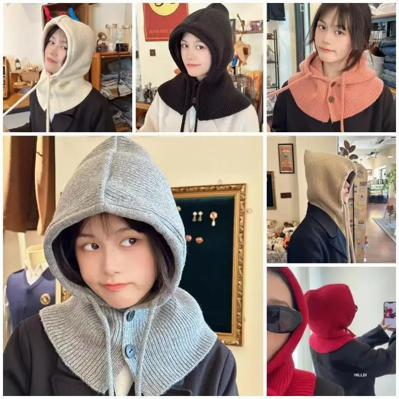 

Women's Pullover Hats Korean Simple Fashionable Versatile Multi-functional Knitted Hats Warm Scarf Winter Soft High-quality Hats