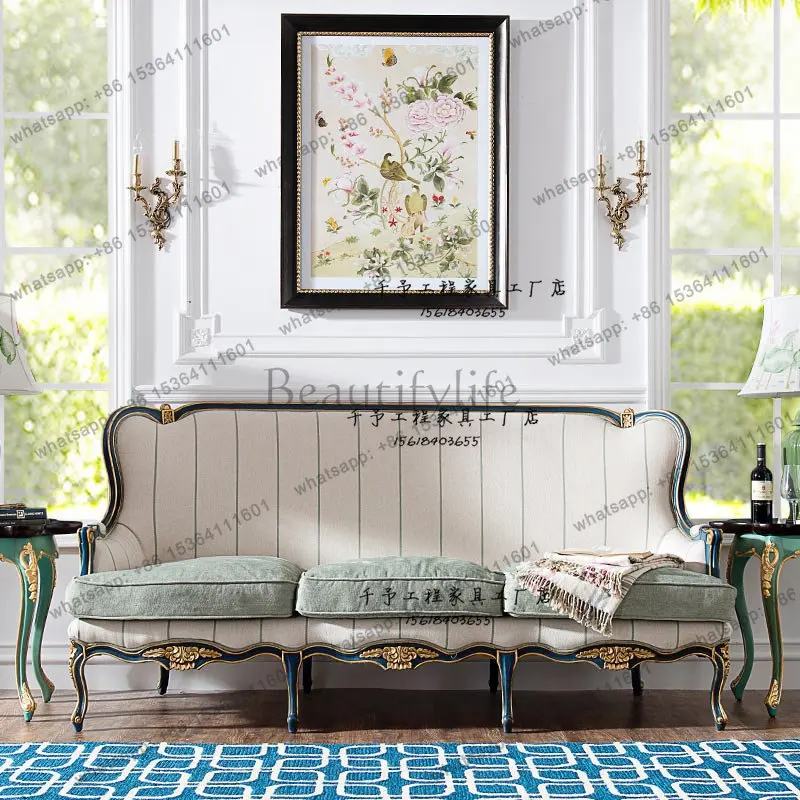 Amerikanisches Dreisitzer-Sofa aus massivem Holz, neoklassizistisches Hotel-Clubhaus-Sofa, hochwertiges, maßgeschneidertes Sofa