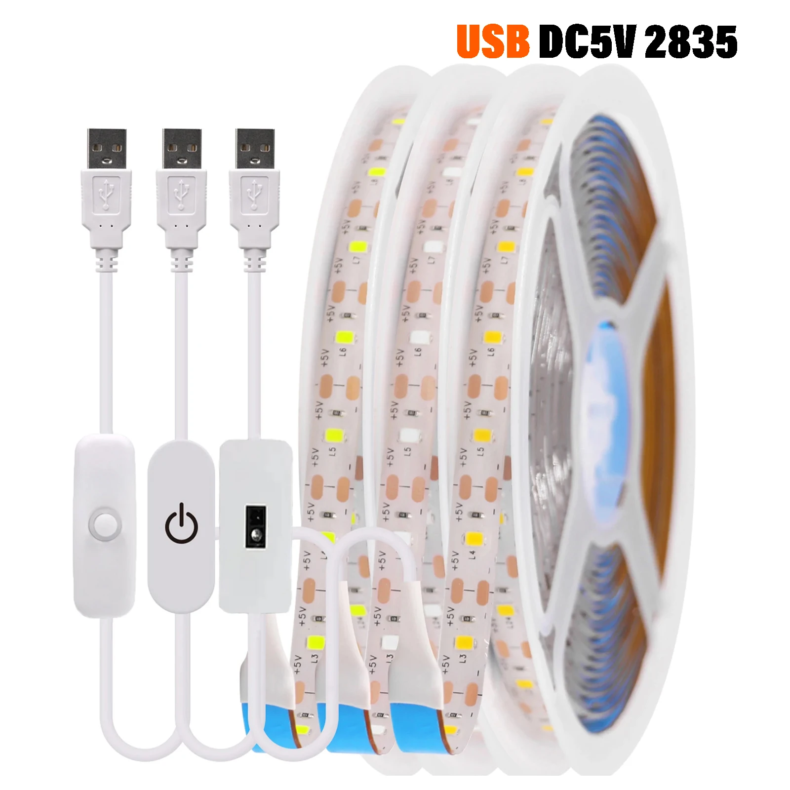 USB DC5V 2835 LED Strip Light Tape With Hand Sweep/Dimmer/ON OFF Switch Flexible Ribbon for Kitchen Room Cabinet TV Backlight