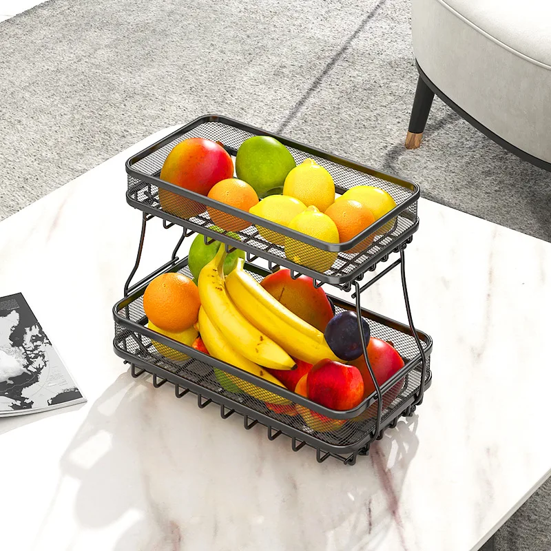 

Assembled Double-Layer Pull-Net Shelves Organizadores de Cocina, Rectangular Iron Art Fruit Rack for Kitchen Storage