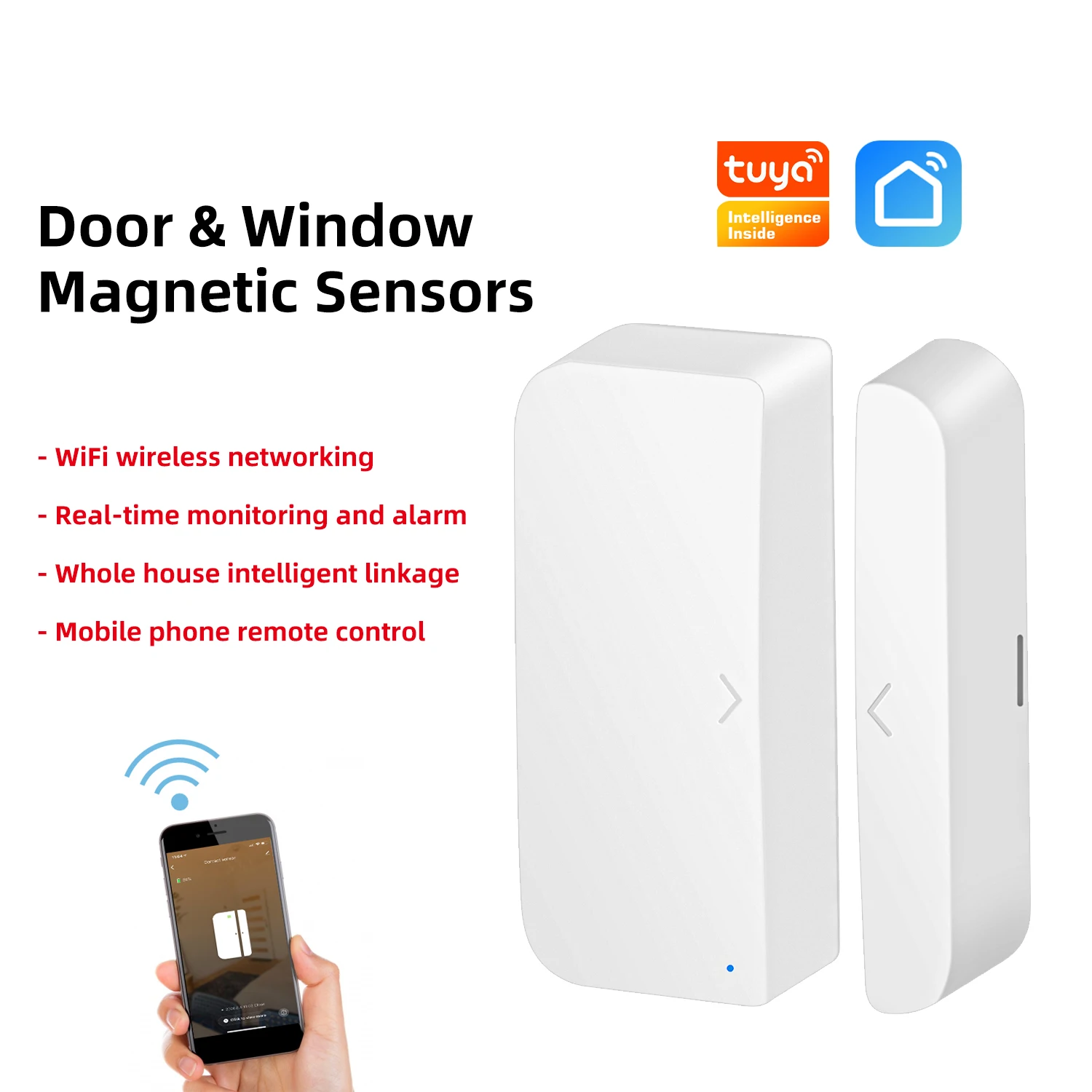 

YRHAND Tuya WIFI Door Sensors Alarms Contact Wireless Door Window Magnet Entry Detector Sensor for your Home Security