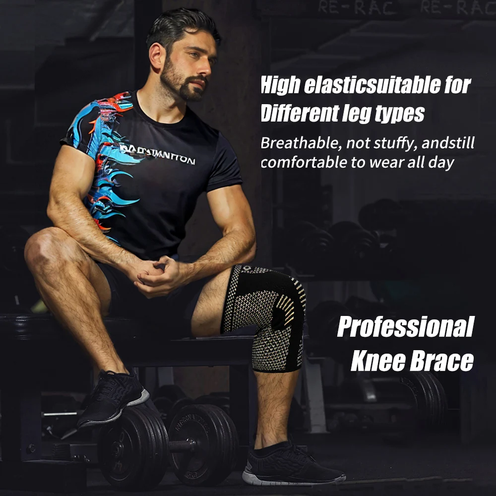 قطعتان من دعامة الركبة الرياضية الأيونية النحاسية، قابلة للتنفس وغير قابلة للانزلاق في الهواء الطلق لكرة السلة واللياقة البدنية والجري وكرة السلة واللياقة البدنية #5