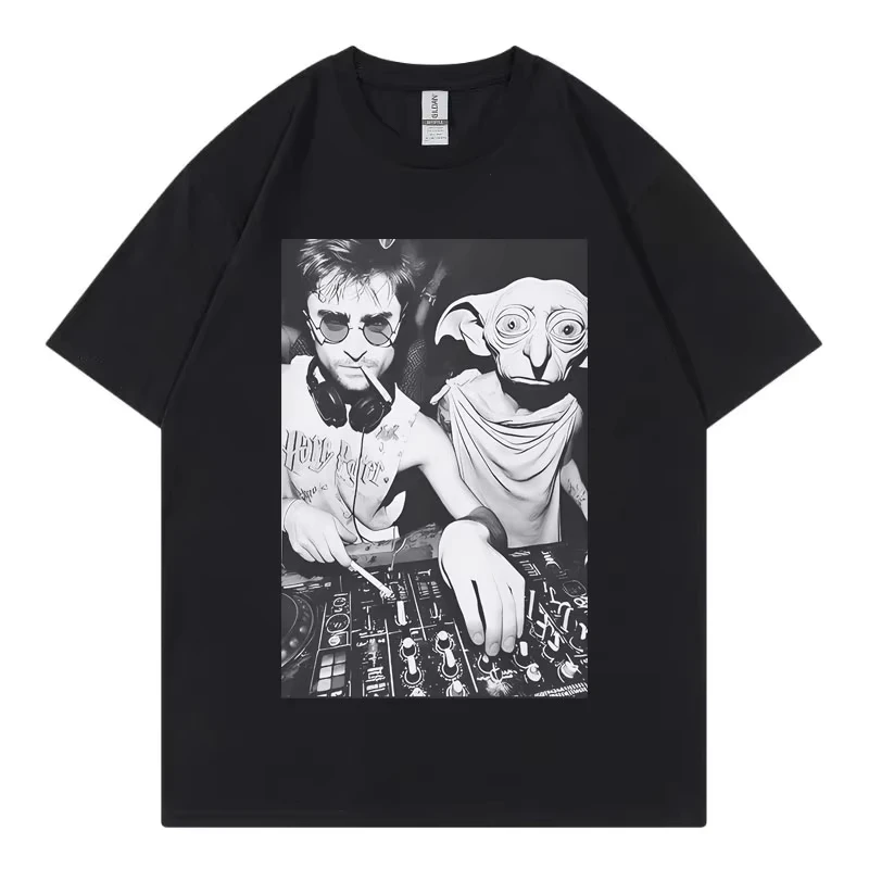 Funny With Dobby The House Elf DJ Smoking Meme T Shirt Gothic Vintage Short Sleeve T-shirt Unisex Fashion Casual Loose T-shirts
