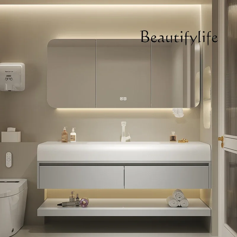 combination solid wood washstand high-end designer  Cream wind integrated basin oak bathroom cabinet