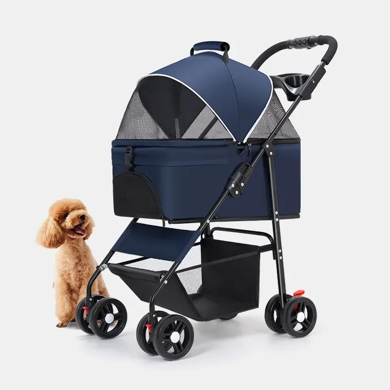 Collapsible Trolley Lightweight Dog Stroller Luxury 4 Wheels One Handle Folding Dog Cat Outdoor Travel Carrier Trolley Pet Cart